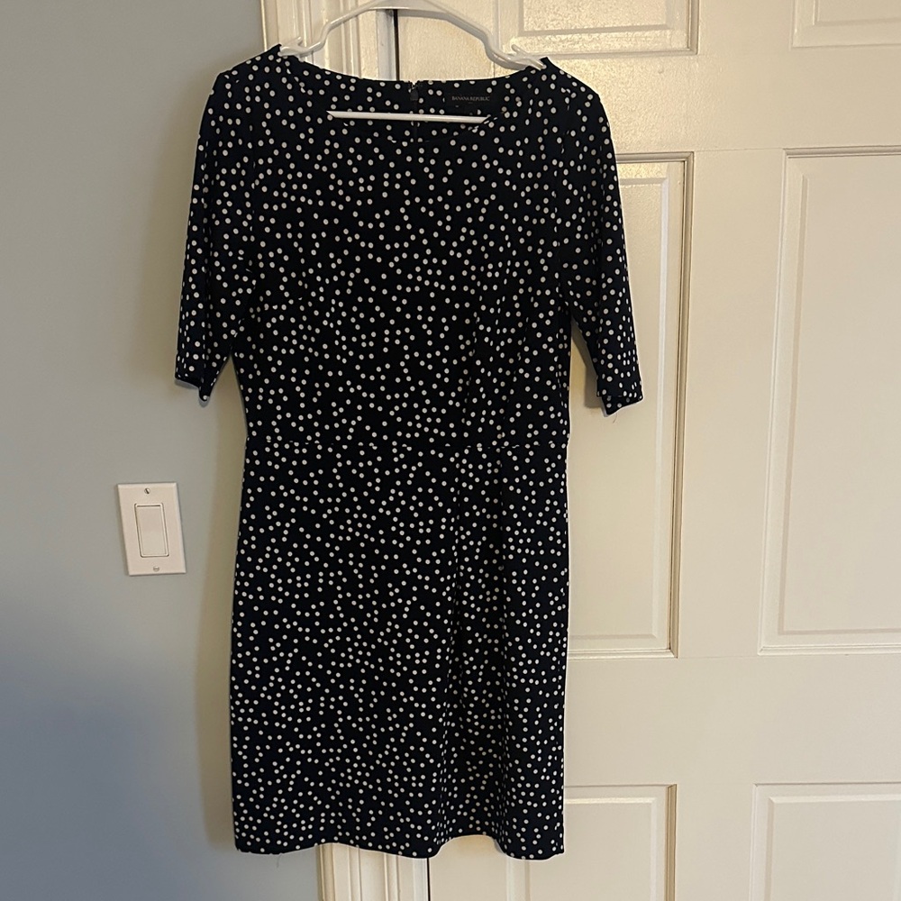 Banana Republic Navy and White Long Sleeve Dress